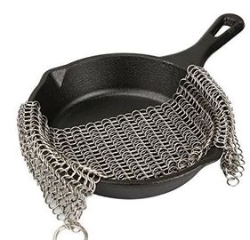 SS 304 Chainmail Cast Iron Cleaner , Round / Rectangle Cast Iron Chainmail Scrubber